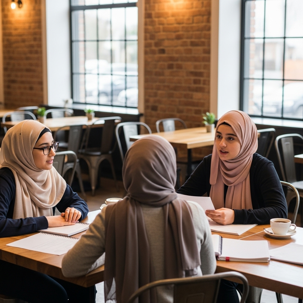 mulim teens meeting at a cafe